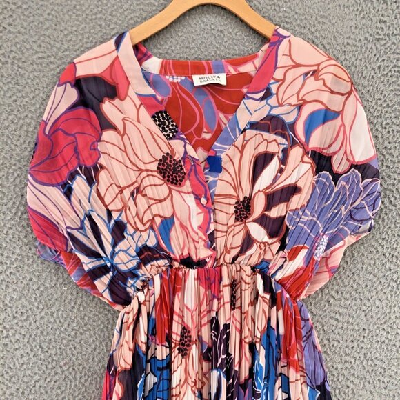Molly Bracken Dress Womens Small Multi Floral Mini Blouson Knife Pleats Button - Picture 2 of 13